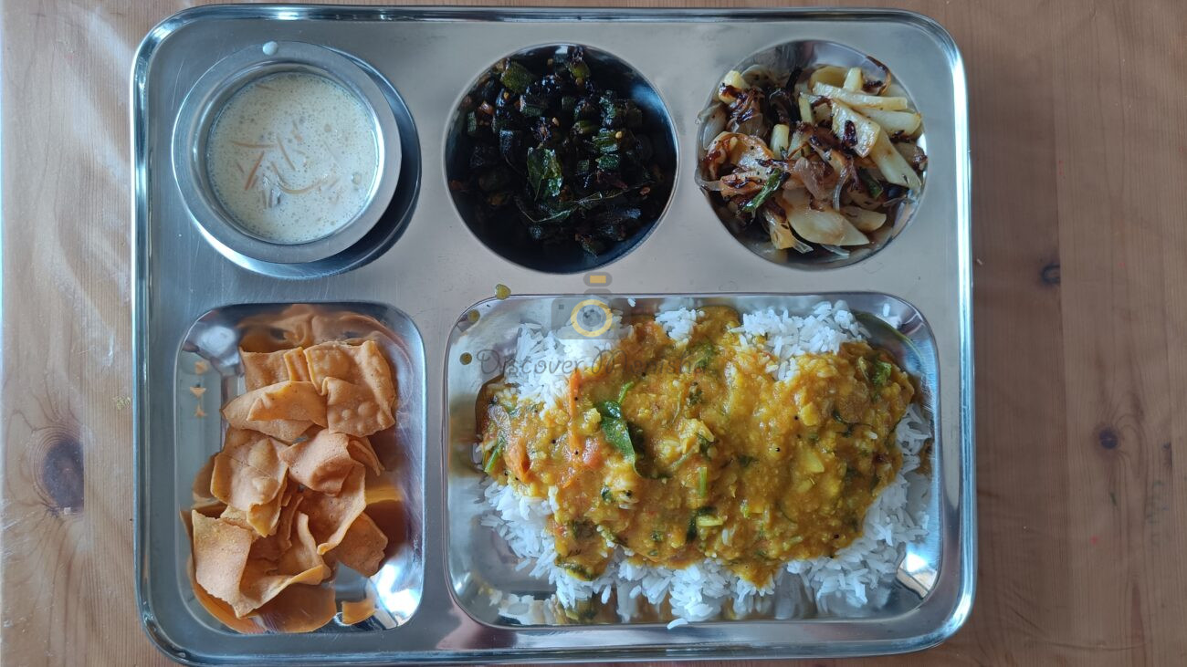 South Indian Thali – Sambar, Bhindi & Potato fry, Payasam